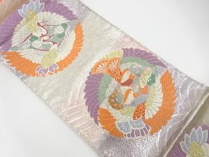 佐賀錦　向かい鳥に花模様織り出し　袋帯